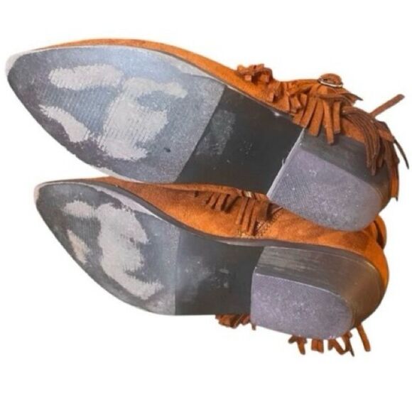 C Label Chestnut Brown Suede Fringe Zip Ankle Boot Women’s Size 6.5 - Picture 6 of 7